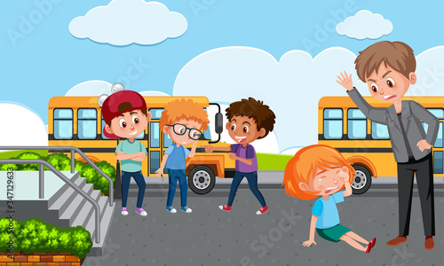 Scene with teacher bullying their kid at school