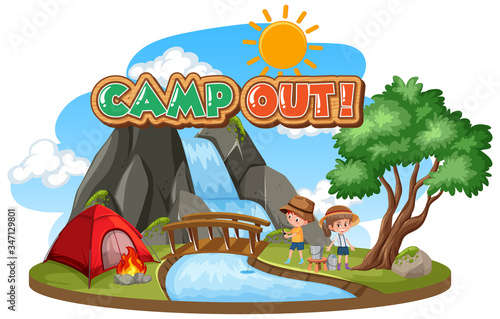 Font design for camp out with tent in the park