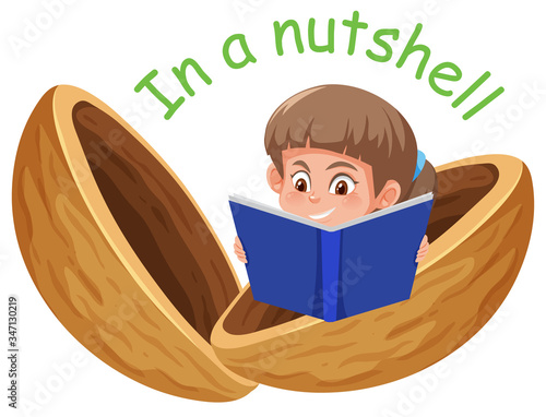 English idiom with picture description for in a nutshell on white background