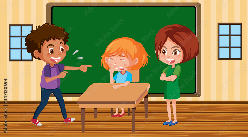 Scene with kid bullying their friend in classroom Scene with kid bullying their friend in classroom