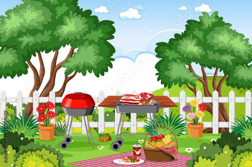 Background scene with BBQ in the park