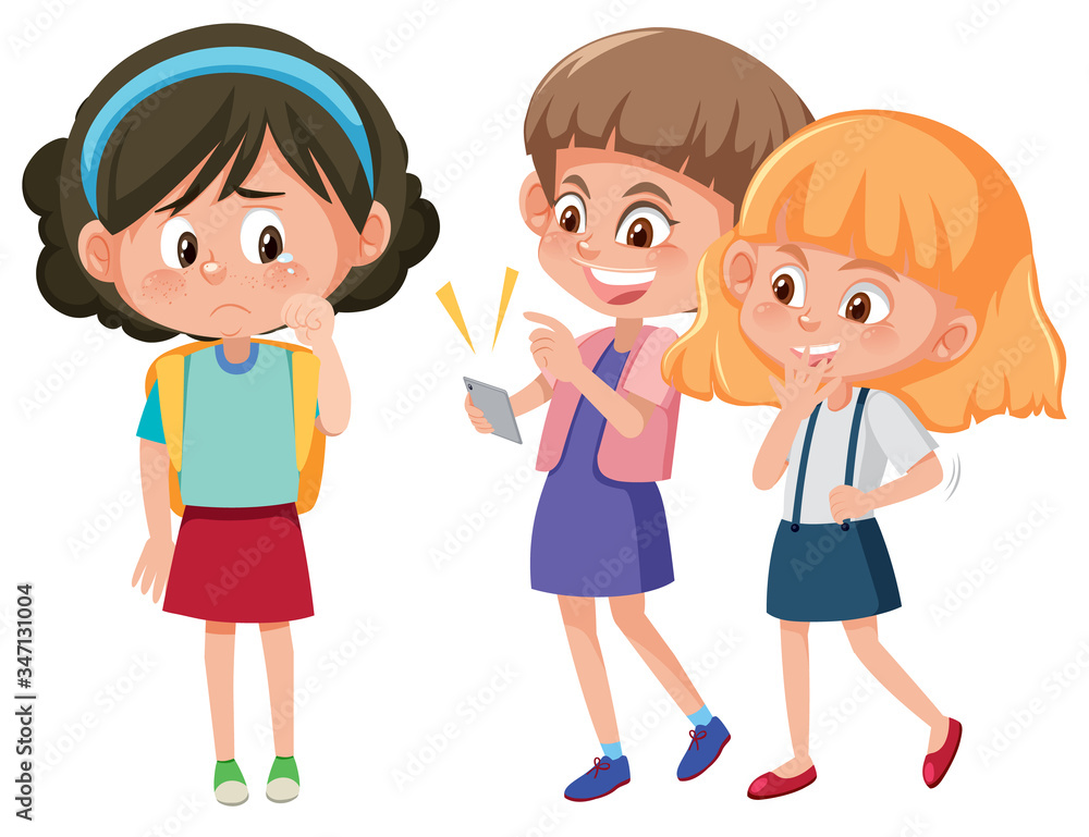 Domestic violence with kid bullying the others on white background Domestic violence with kid bullying the others on white background