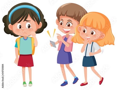 Domestic violence with kid bullying the others on white background