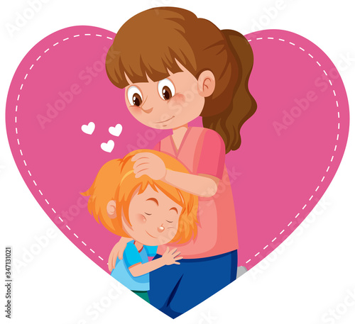 Happy mother and daughter in heart background