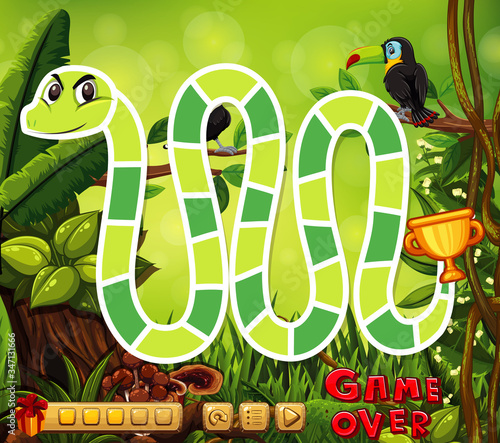 Boardgame template with snake in the jungle