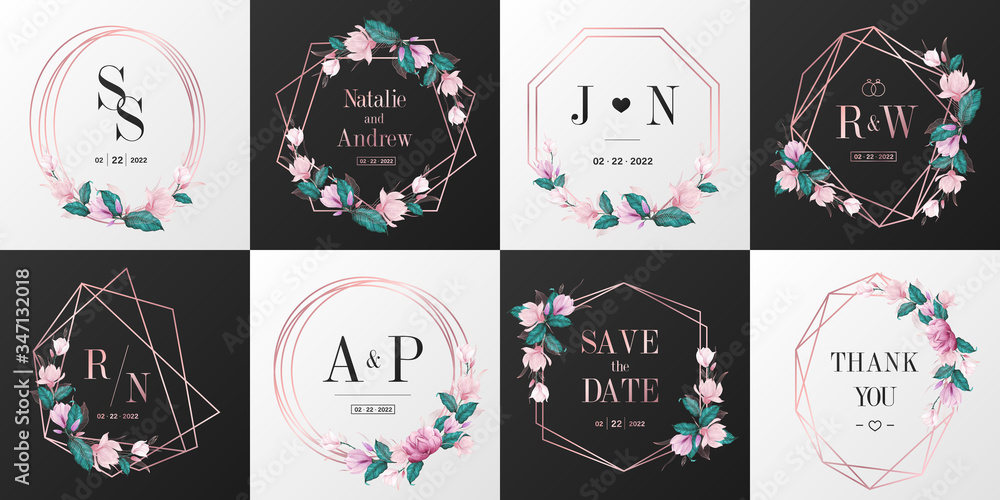 Wedding monogram logo collection. Watercolor floral frame for ...