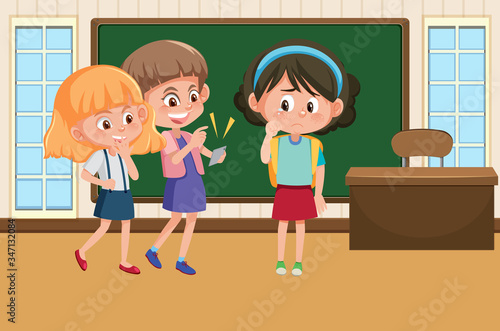 Scene with kid bullying their friend in classroom