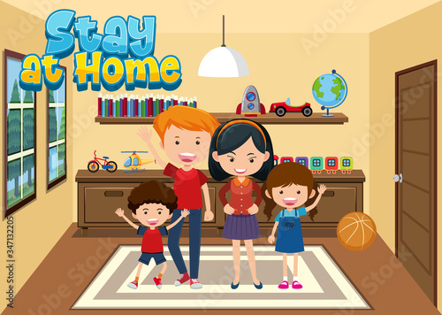 Happy family staying together at home