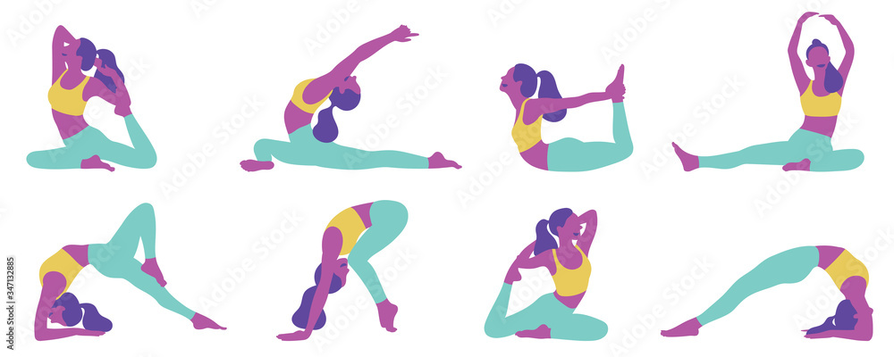 Collection of young woman practicing yoga Collection of young woman practicing yoga