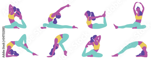 Collection of young woman practicing yoga