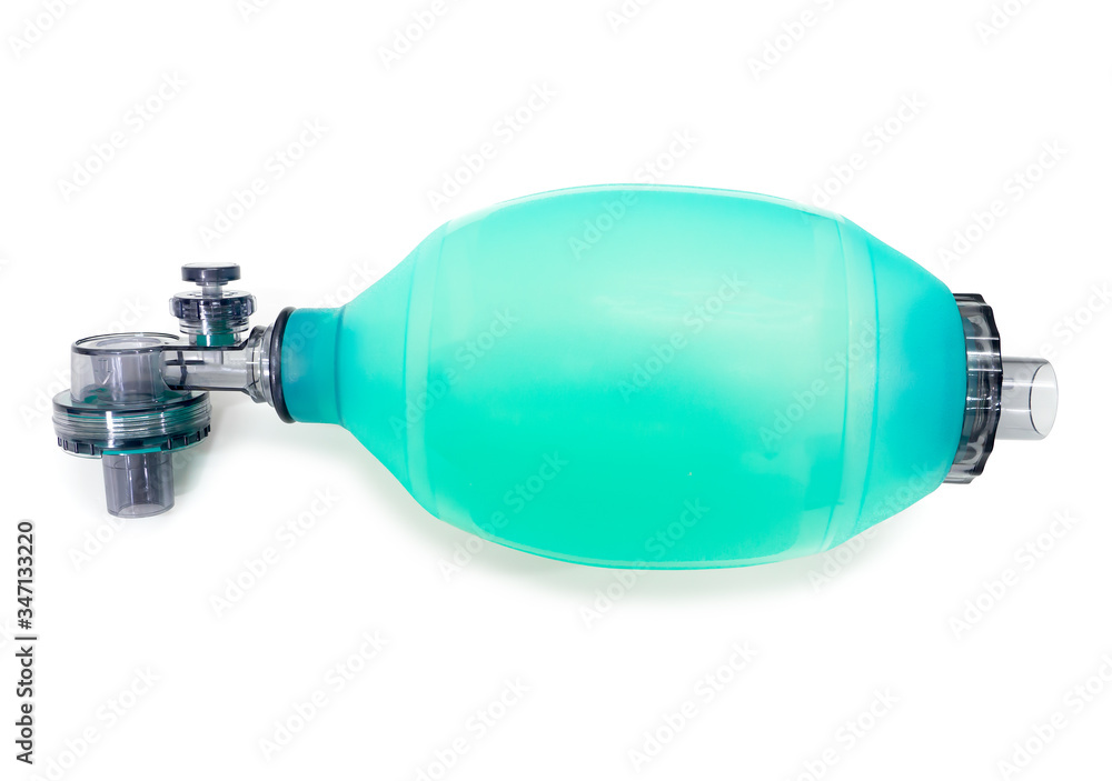 Ambu or blue breathing apparatus Placed on a white background Ambu or blue breathing apparatus Placed on a white background