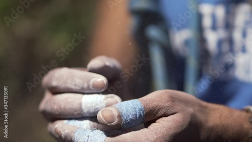 Detail of the hands of a climber
