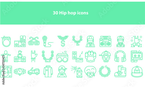 Vector hip hop icons set in multiple colors for apps and websites