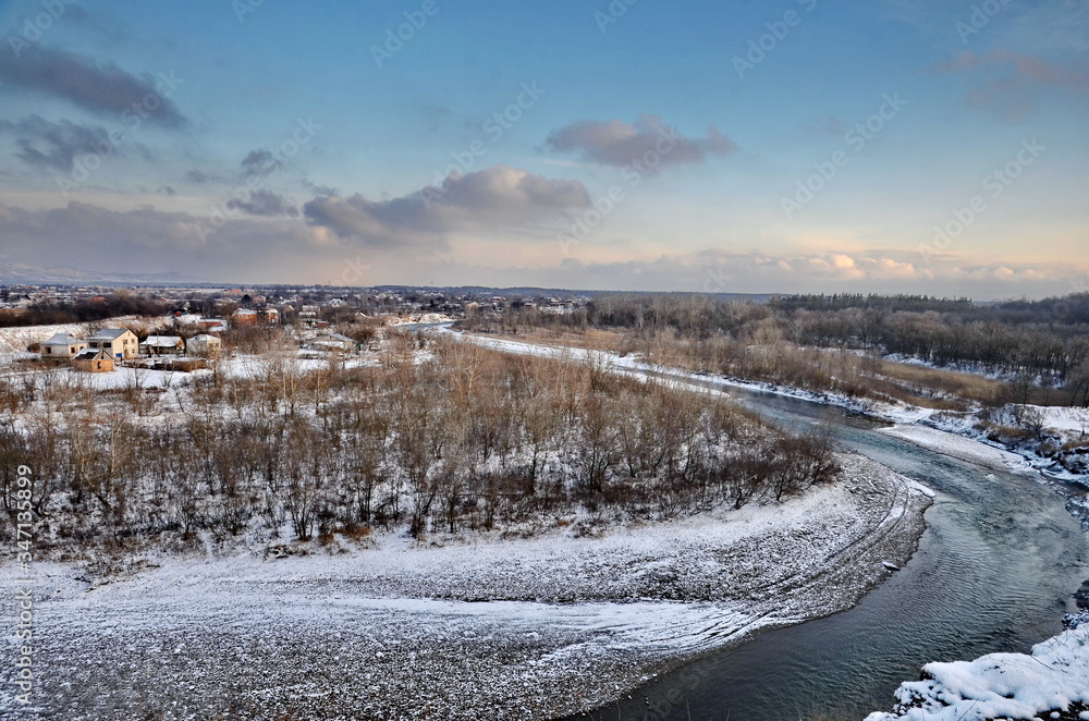 winter landscape with river and snow