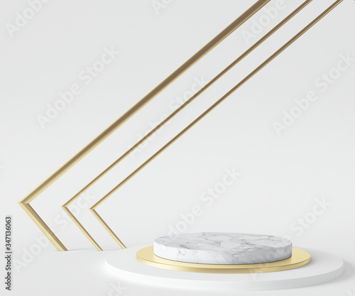 3D Rendering - Illustration white marble pedestal isolated on white background, modern minimal concept, empty stage, abstract geometry shape pastel color, Cosmetic background for product presentation.