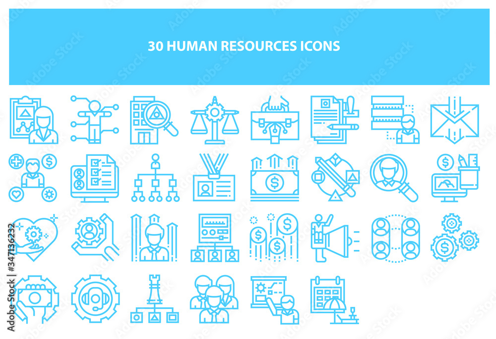 Vector human resources icons set in multiple colors for apps and websites