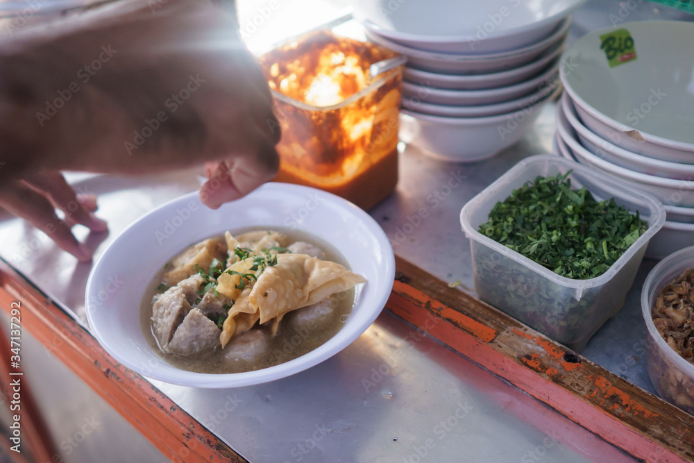 bakso. indonesian famous meatball street food with soup and noodle