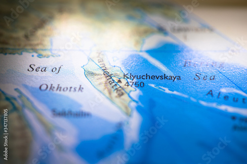 Vászonkép Geographical map location of Mount Klyuchevskaya in Kamchatka Russia in Asia con