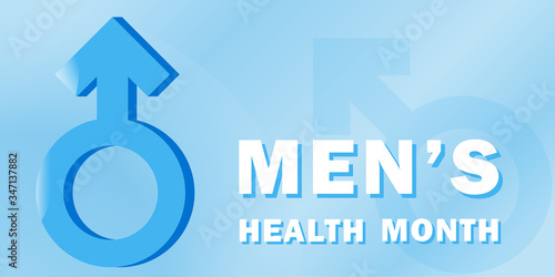 Banner for the national month of men's health with a symbol of masculinity and text, the concept of a healthy lifestyle