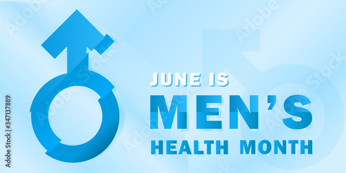 Banner for the national month of men's health with a symbol of masculinity and text, traditionally held annually in June, the concept of a healthy lifestyle