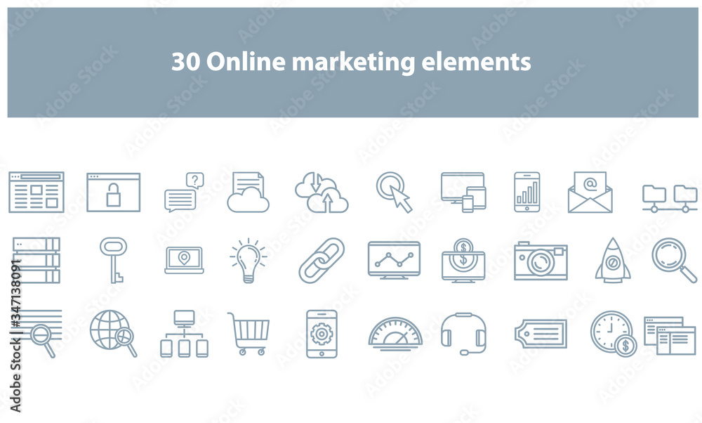 Fototapeta premium 0 online marketing icon set in the color black for websites and applications