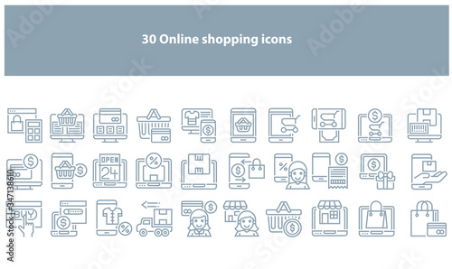 Vector online shopping icons set in multiple colors for apps and websites