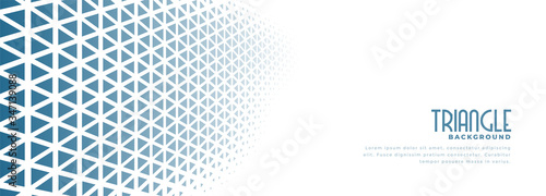 white banner with blue triangle halftone pattern design