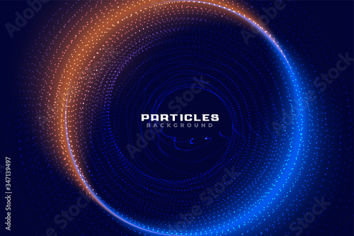 blue and orange particles frame technology background