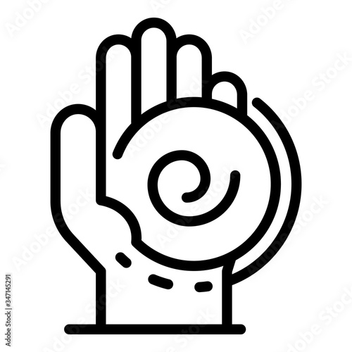 Pendulum in the palm icon. Outline pendulum in the palm vector icon for web design isolated on white background