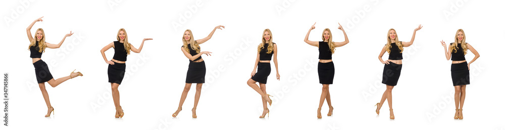 Pretty girl in black mini dress isolated on white Pretty girl in black mini dress isolated on white
