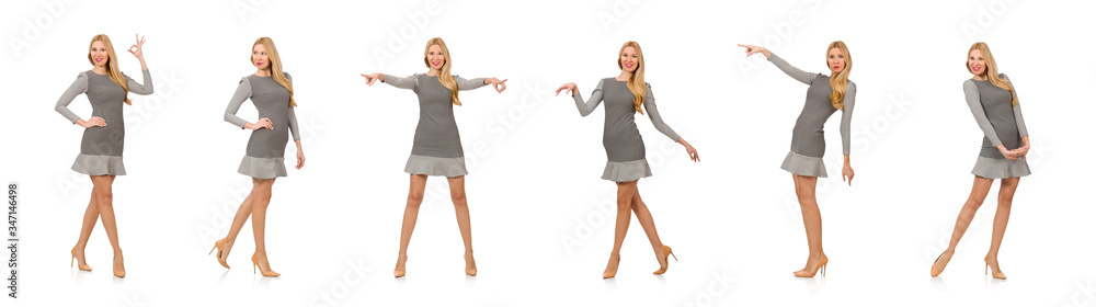 Blond girl in polka dot dress isolated on white Blond girl in polka dot dress isolated on white