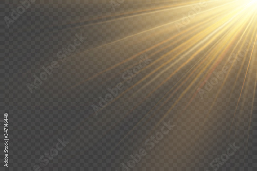 Light highlight yellow special effect with rays of light and magic sparkles. Sun Ray . Glow transparent vector light effect set, explosion, shine, spark, solar flare.