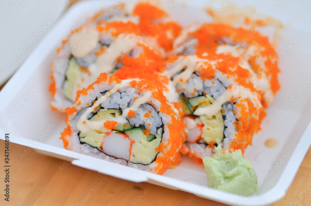 california maki , Japanese roll or rice roll california maki , Japanese roll or rice roll