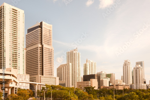 Skyline of apartment buildings at city downtown, Miami, Florida, United States