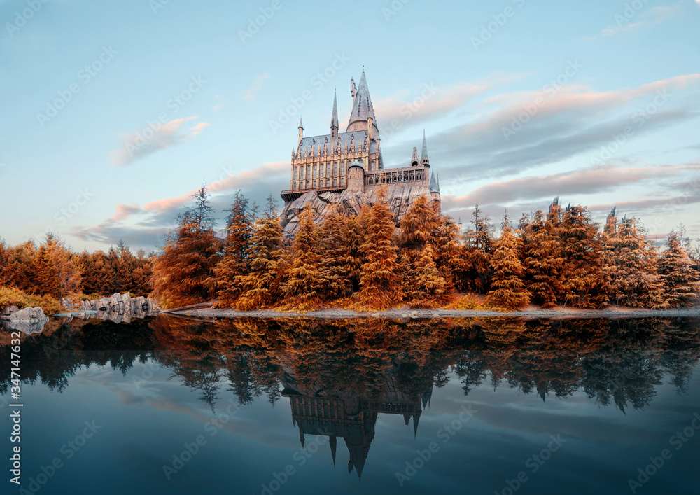 Fototapeta premium Hogwarts castle at Universal Studio Japan in autumn season