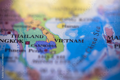 Geographical map location of country Vietnam in Asia continent on atlas