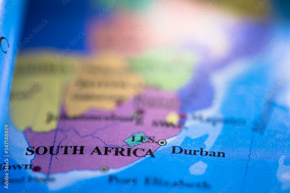 Geographical map location of country South Africa in Africa continent on atlas Geographical map location of country South Africa in Africa continent on atlas