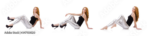 Young redhead girl in tight leggings