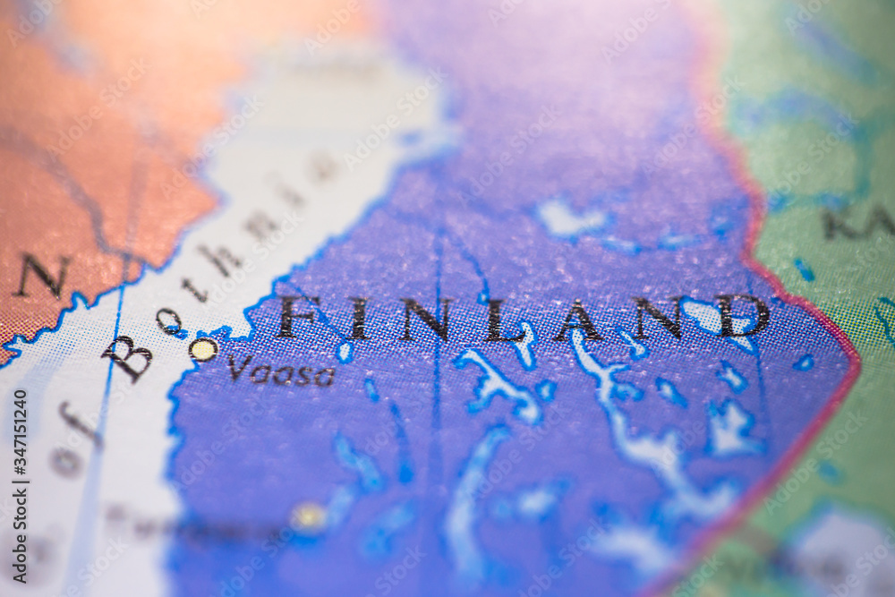 Naklejka premium Geographical map location of country Finland in Europe continent on atlas