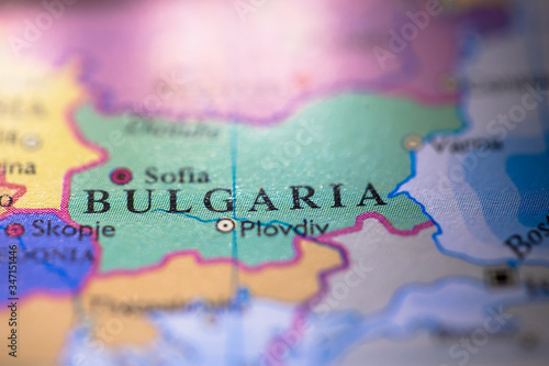 Geographical map location of country Bulgaria in Europe continent on atlas