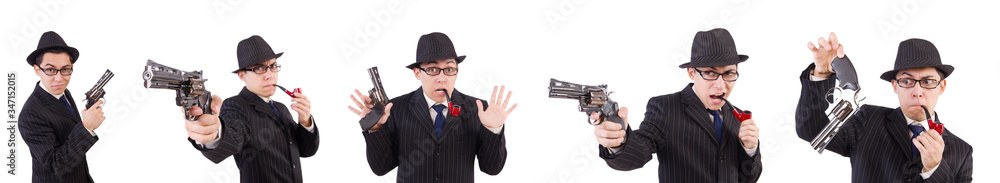 Funny gentleman in striped suit isolated on white Funny gentleman in striped suit isolated on white