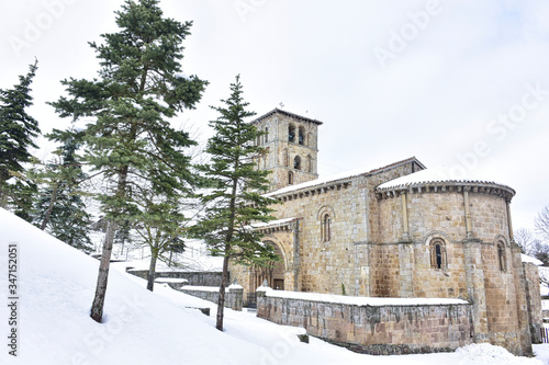 Принти на полотні Cervatos, Cantabria, Spain; 1-19-2019; views of the church, its bell tower and t