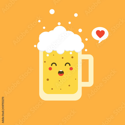 Cute happy smiling glass of beer. You can use in the menu, in the shop, in the bar, the card or stickers