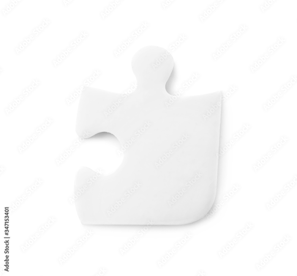 Blank puzzle piece isolated on white, top view Blank puzzle piece isolated on white, top view