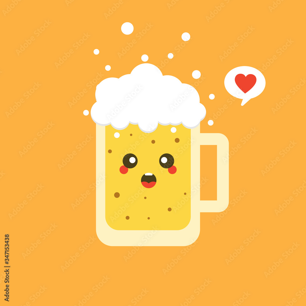 Cute happy smiling glass of beer. You can use in the menu, in the shop, in the bar, the card or stickers Cute happy smiling glass of beer. You can use in the menu, in the shop, in the bar, the card or stickers