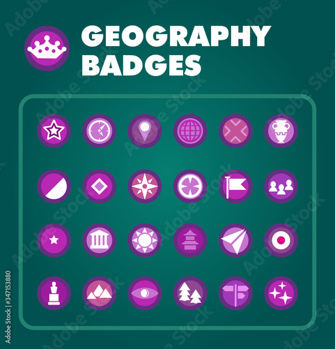 Vector set of geography achievement badges 
