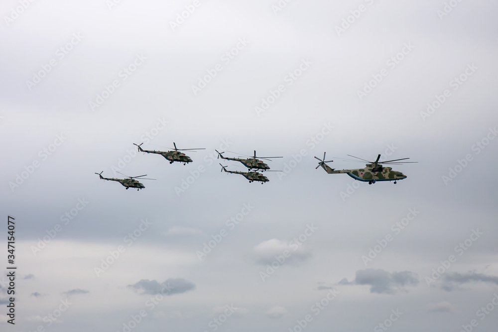 Combat helicopters fly to the May 9 parade Combat helicopters fly to the May 9 parade