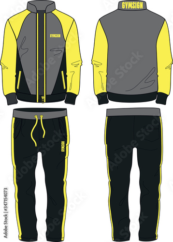Man Sport Suit coat jacket zipper and joggers pants template yellow