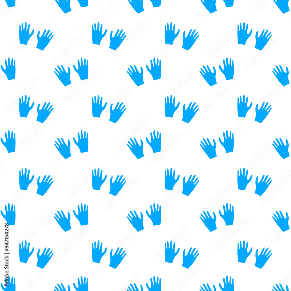 Medical latex gloves pair seamless pattern. Blue element on white background. Flat vector illustration. Medical latex gloves pair seamless pattern. Blue element on white background. Flat vector illustration.