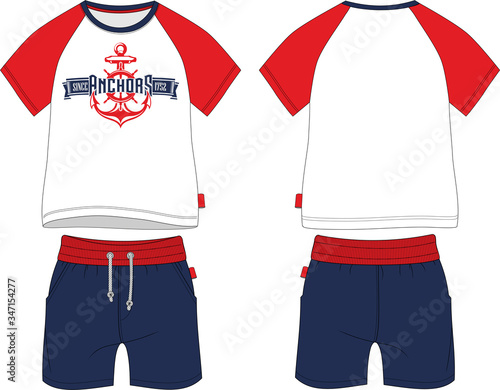 Boys t-shirt reglan shorts set anchor red sport
